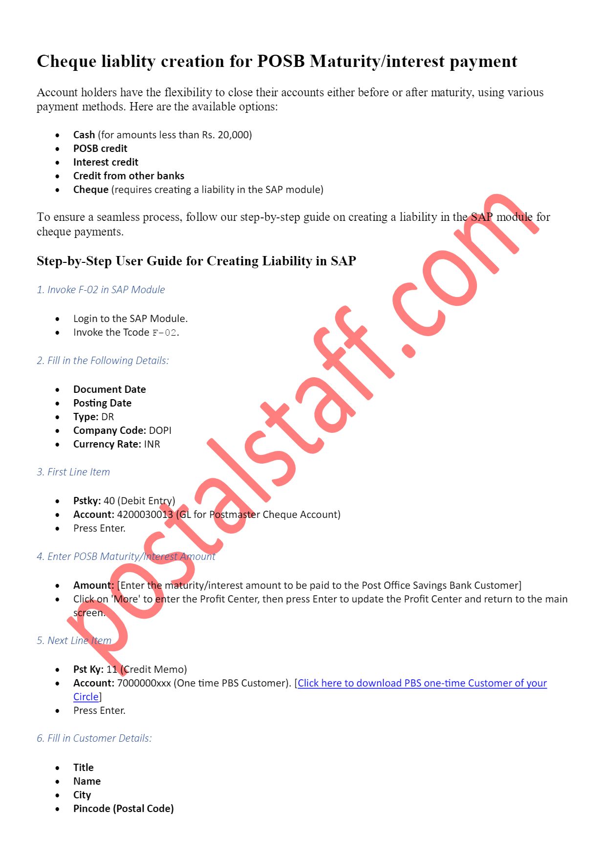 Cheque liablity creation for POSB Maturity/interest payment